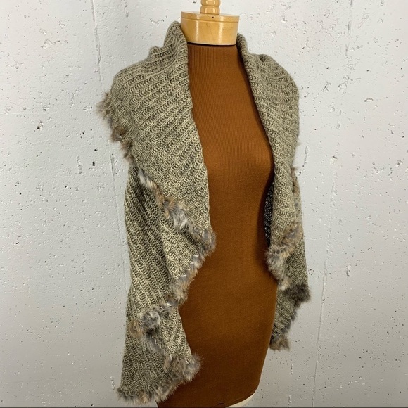 Alberto Makali Size Medium Alpaca Wool Knit Blend Rabbit Fur Trim Vest Cardigan - Picture 6 of 15